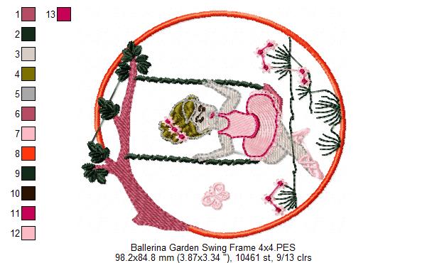 Ballerina on the Garden Swing - Fill Stitch Embroidery