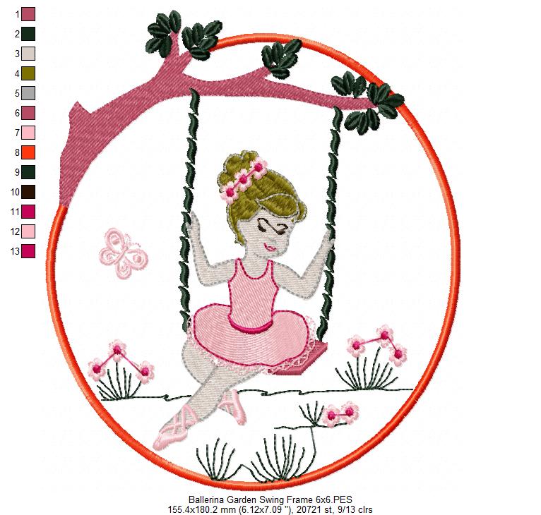 Ballerina on the Garden Swing - Fill Stitch Embroidery