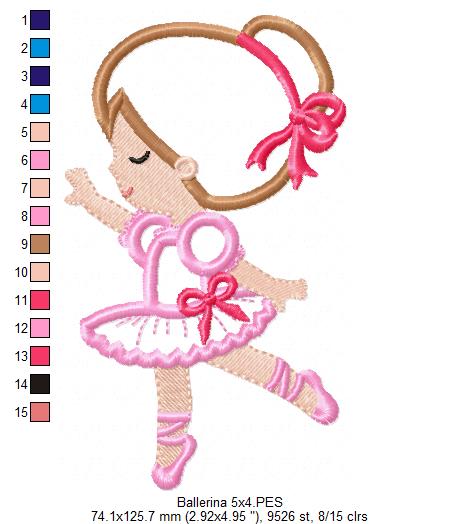 Sweet Little Ballerina - Applique - Machine Embroidery Design