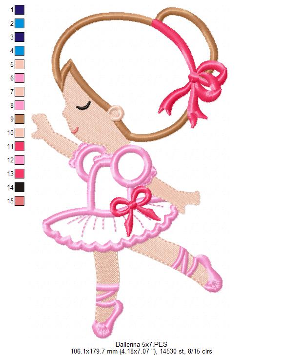 Sweet Little Ballerina - Applique - Machine Embroidery Design