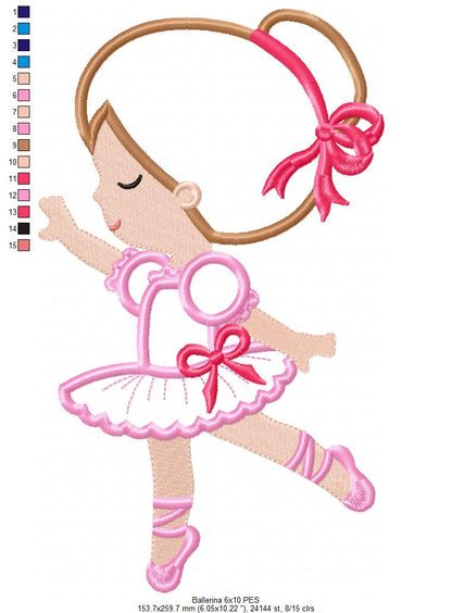Sweet Little Ballerina - Applique - Machine Embroidery Design
