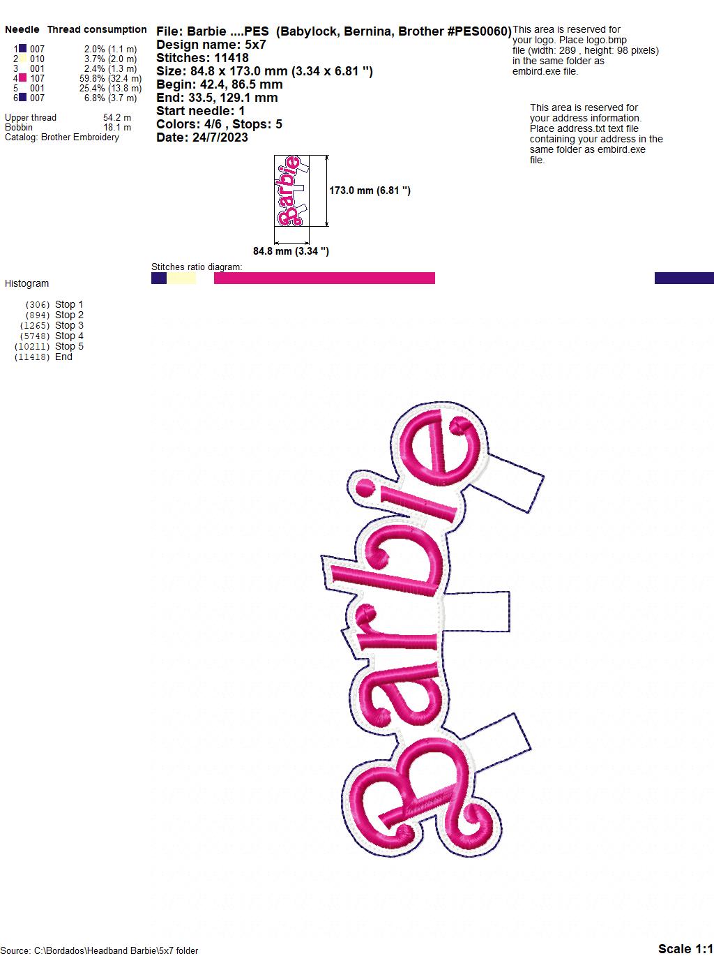 Barbie Headband - ITH Project - Machine Embroidery Design