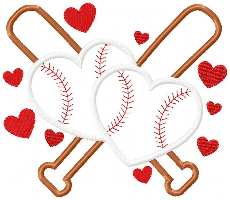 Baseball Bats and Hearts - Applique - Machine Embroidery Design
