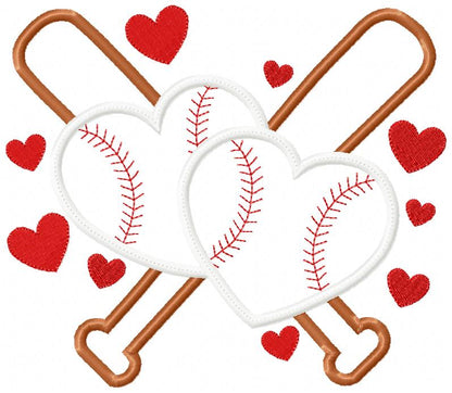 Baseball Bats and Hearts - Applique - Machine Embroidery Design