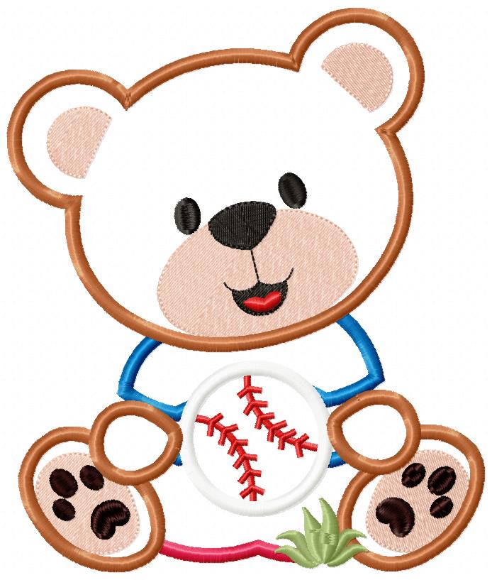 Baseball Teddy Bear 🧸⚾ – Applique - Machine Embroidery Design