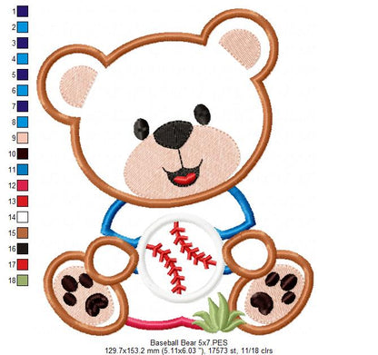 Baseball Teddy Bear 🧸⚾ – Applique - Machine Embroidery Design