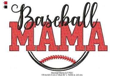 Baseball Mama - Sketch Stitch - Machine Embroidery Design