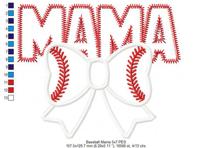 Baseball Mama - Applique - Machine Embroidery Design