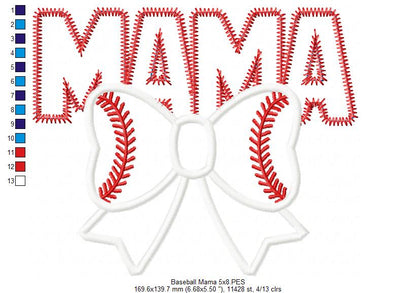 Baseball Mama - Applique - Machine Embroidery Design