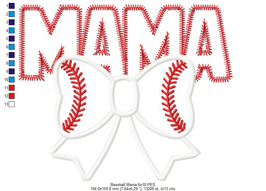 Baseball Mama - Applique - Machine Embroidery Design
