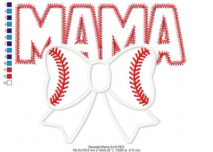 Baseball Mama - Applique - Machine Embroidery Design