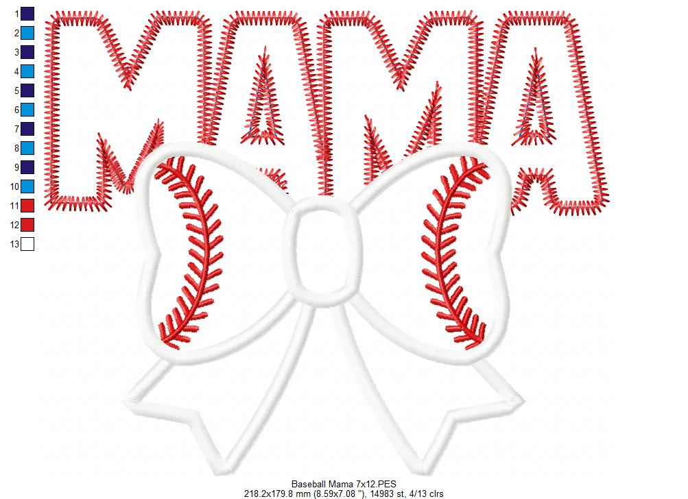 Baseball Mama - Applique - Machine Embroidery Design