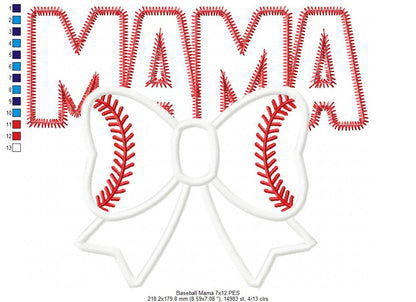 Baseball Mama - Applique - Machine Embroidery Design