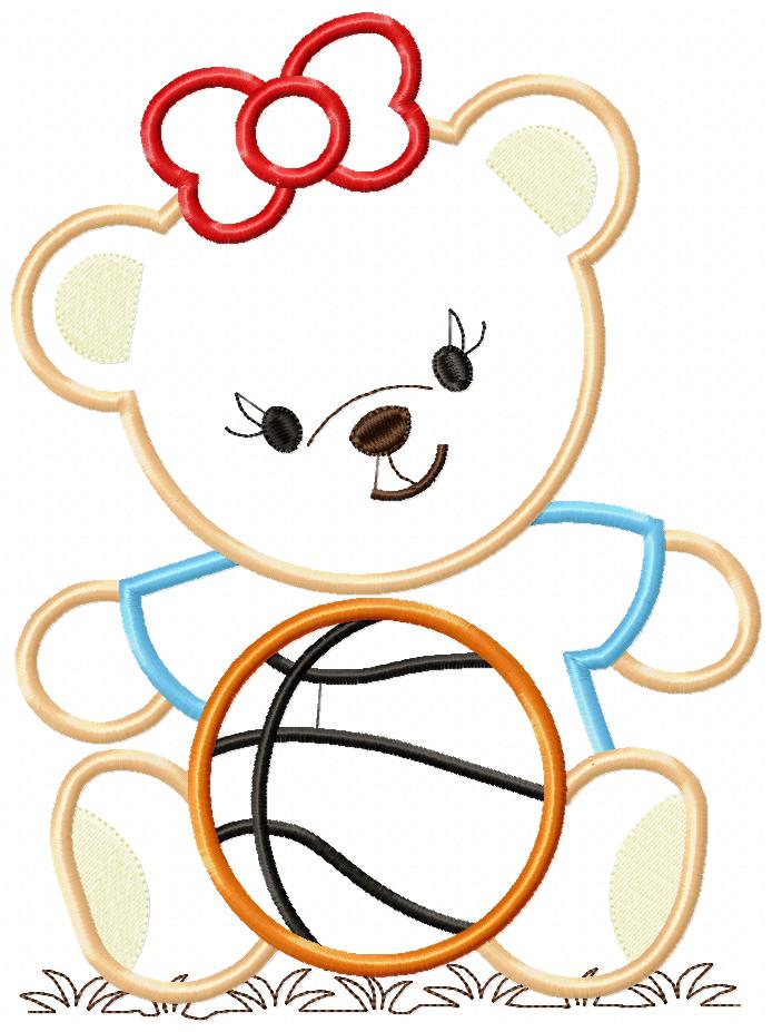 Basketball Bear Girl - Applique - Machine Embroidery Design