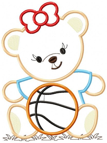 Basketball Bear Girl - Applique - Machine Embroidery Design
