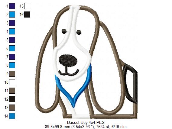 Basset Dog Boy - Applique - Machine Embroidery Design