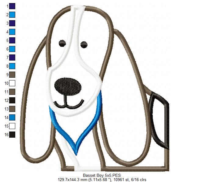 Basset Dog Boy - Applique - Machine Embroidery Design