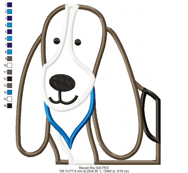 Basset Dog Boy - Applique - Machine Embroidery Design