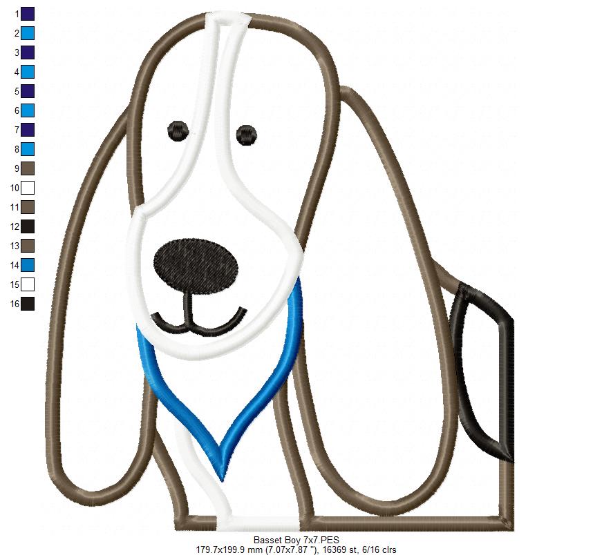 Basset Dog Boy - Applique - Machine Embroidery Design