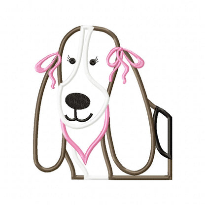 Basset Dog Girl - Applique - Machine Embroidery Design