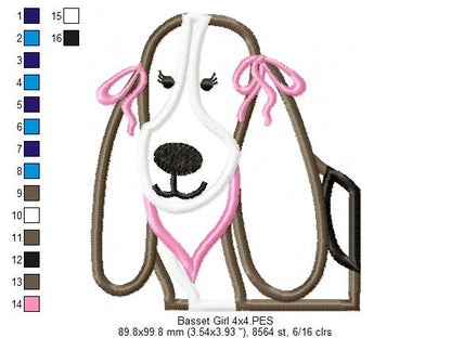 Basset Dog Girl - Applique - Machine Embroidery Design
