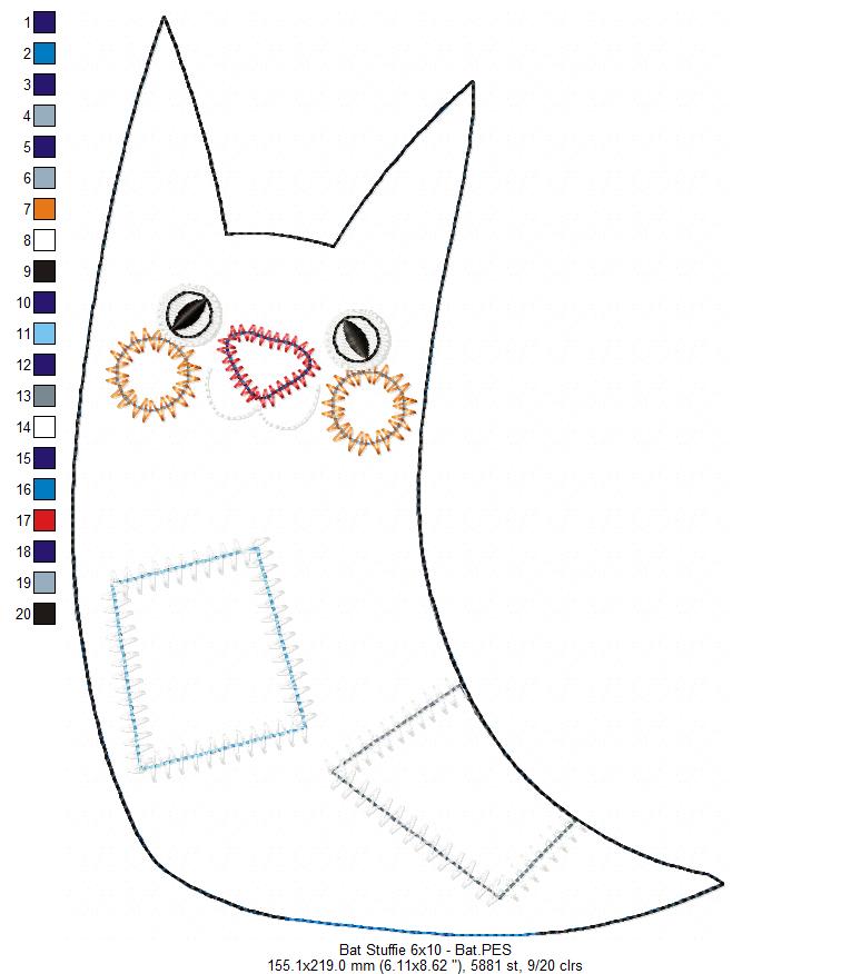 Bat Stuffie - ITH Project - Machine Embroidery Design