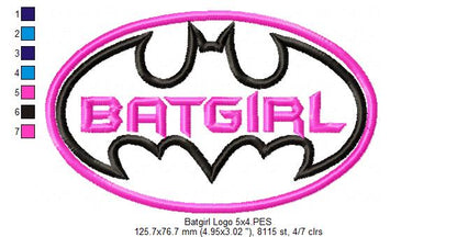 Batgirl - Applique - Machine Embroidery Design