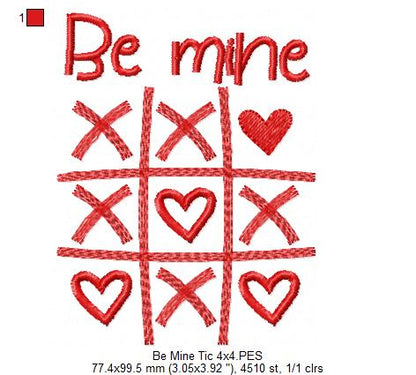 Be Mine Tic Tac Toe  - Fill Stitch - Machine Embroidery Design