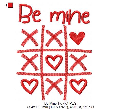 Be Mine Tic Tac Toe  - Fill Stitch - Machine Embroidery Design