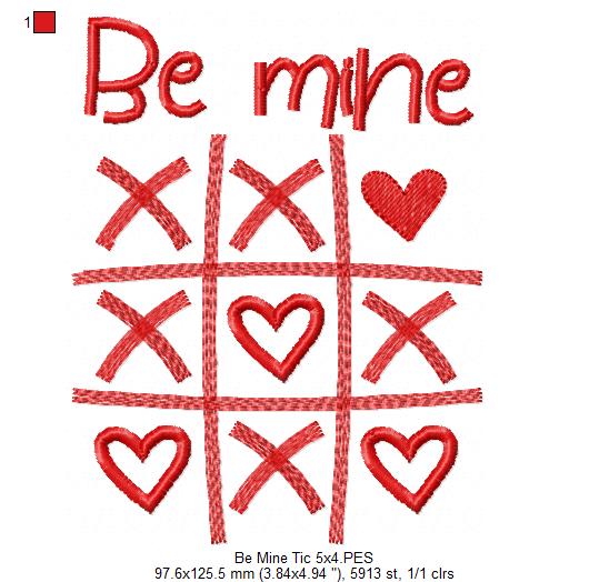 Be Mine Tic Tac Toe  - Fill Stitch - Machine Embroidery Design