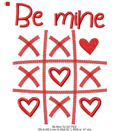 Be Mine Tic Tac Toe  - Fill Stitch - Machine Embroidery Design
