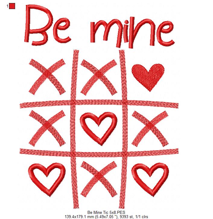 Be Mine Tic Tac Toe  - Fill Stitch - Machine Embroidery Design