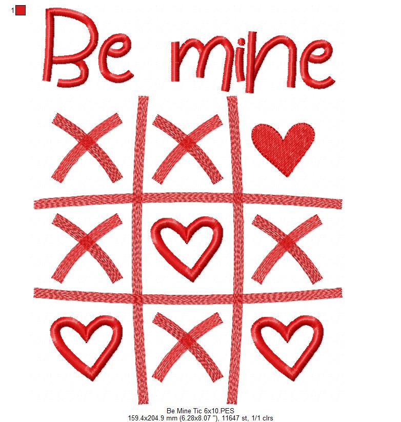 Be Mine Tic Tac Toe  - Fill Stitch - Machine Embroidery Design