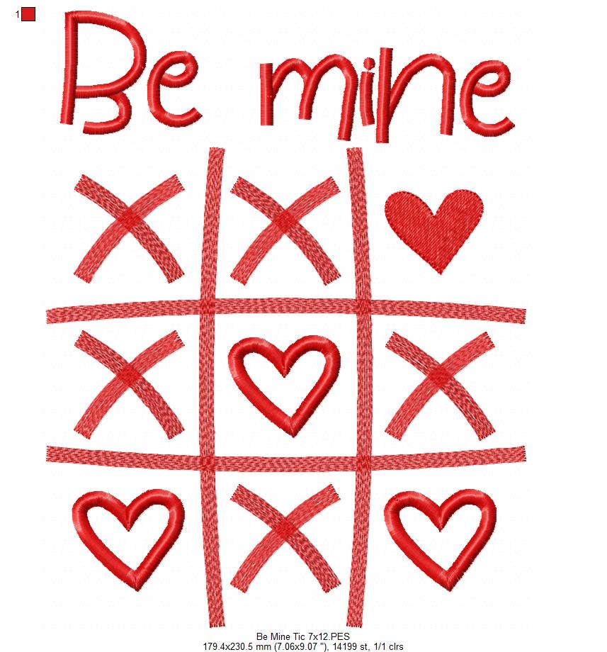 Be Mine Tic Tac Toe  - Fill Stitch - Machine Embroidery Design