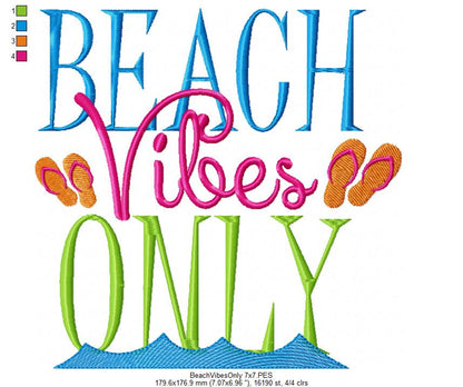 Beach Vibes Only - Fill Stitch - Machine Embroidery Design