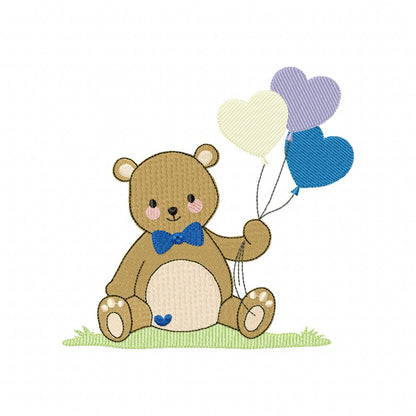 Teddy Bear Boy with Balloons - Fill Stitch