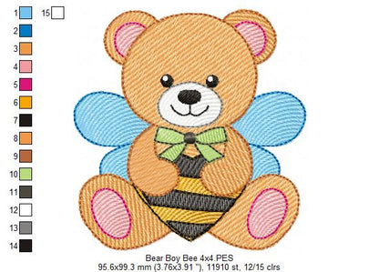 Teddy Bear Boy Bee - Rippled Stitch - Machine Embroidery Design
