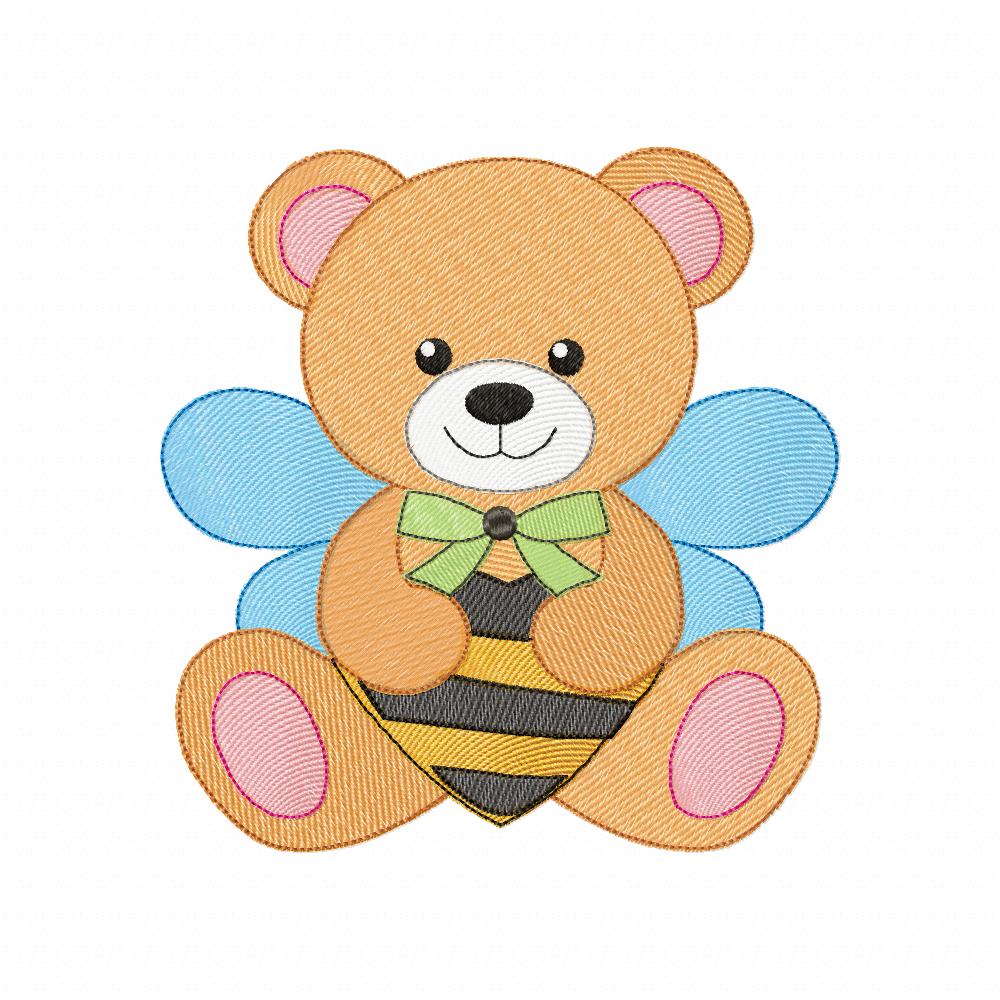 Teddy Bear Boy Bee - Rippled Stitch - Machine Embroidery Design