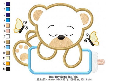 Baby Bear Boy and Girl with Feeding Bottle - Applique - Set of 2 designs