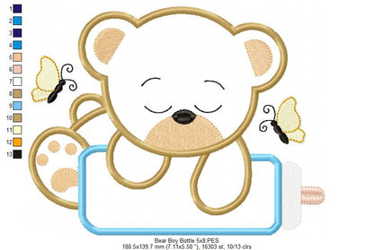 Baby Bear Boy with Feeding Bottle - Applique - Machine Embroidery Design