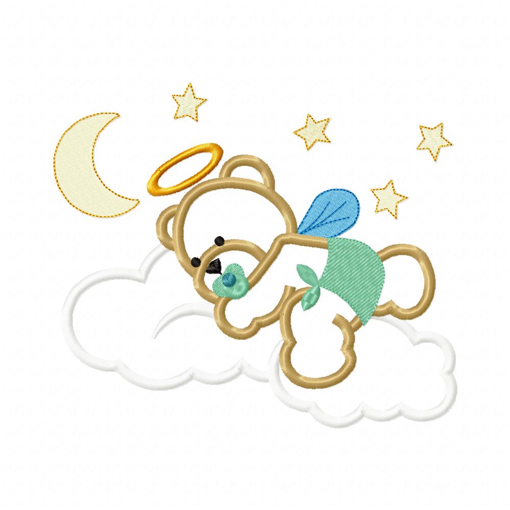 Angel Bear Boy on the Cloud - Aplique - Machine Embroidery Design
