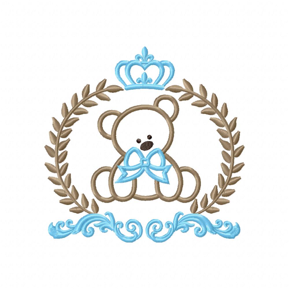 Laurel Bear and Crown Frame - Fill Stitch Embroidery