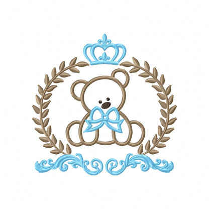 Laurel Bear and Crown Frame - Fill Stitch Embroidery