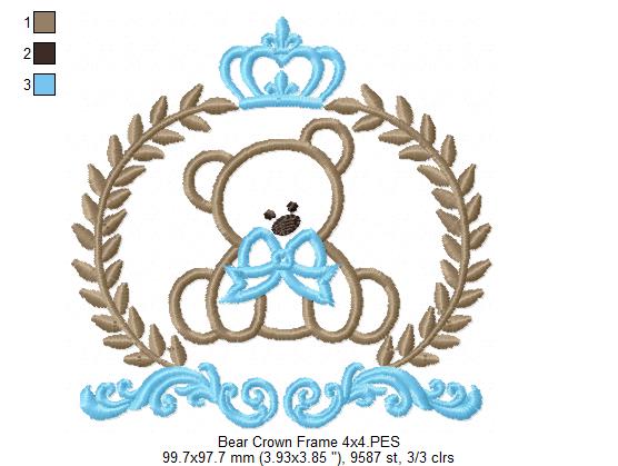 Laurel Bear and Crown Frame - Fill Stitch Embroidery
