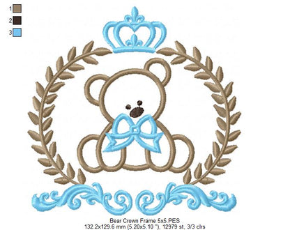 Laurel Bear and Crown Frame - Fill Stitch Embroidery