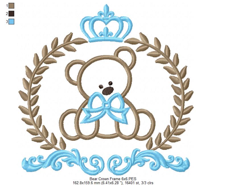 Laurel Bear and Crown Frame - Fill Stitch Embroidery