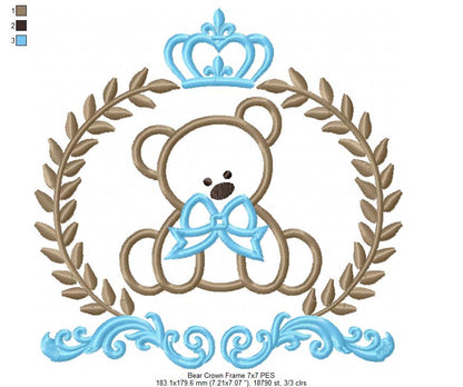 Laurel Bear and Crown Frame - Fill Stitch Embroidery
