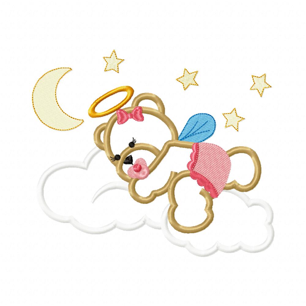 Angel Bear Girl on the Cloud - Aplique - Machine Embroidery Design