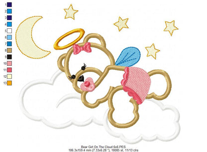 Angel Bear Boy and Girl on the Cloud - Aplique - Set of 2 Designs - Machine Embroidery Design