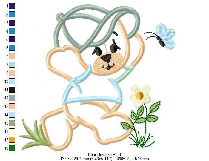 Baby Bear Boy - Applique - Machine Embroidery Design